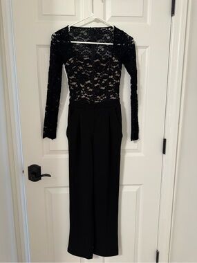 Express Black Lace Bodice Long-Sleeve Jumpsuit